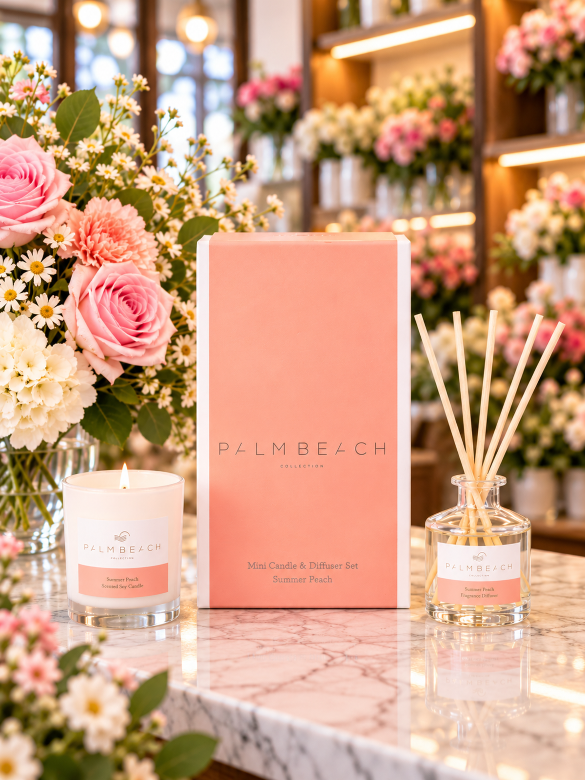 Palm Beach Summer Peach Mini Candle & Diffuser Gift Pack Gabriel Flowers